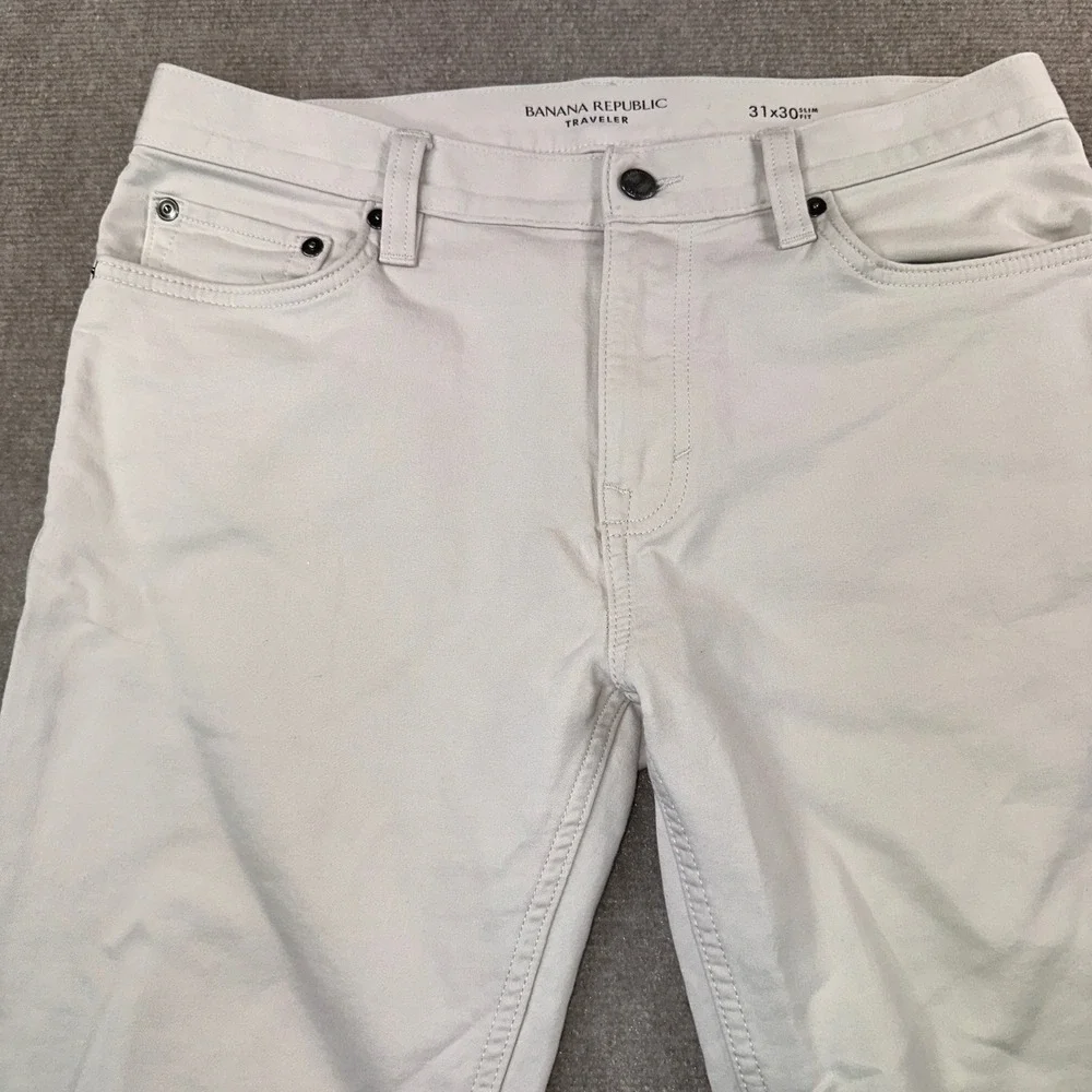 Banana Republic Traveler Slim Fit Pants Mens 31x30 Cream Off White 5-Pocket